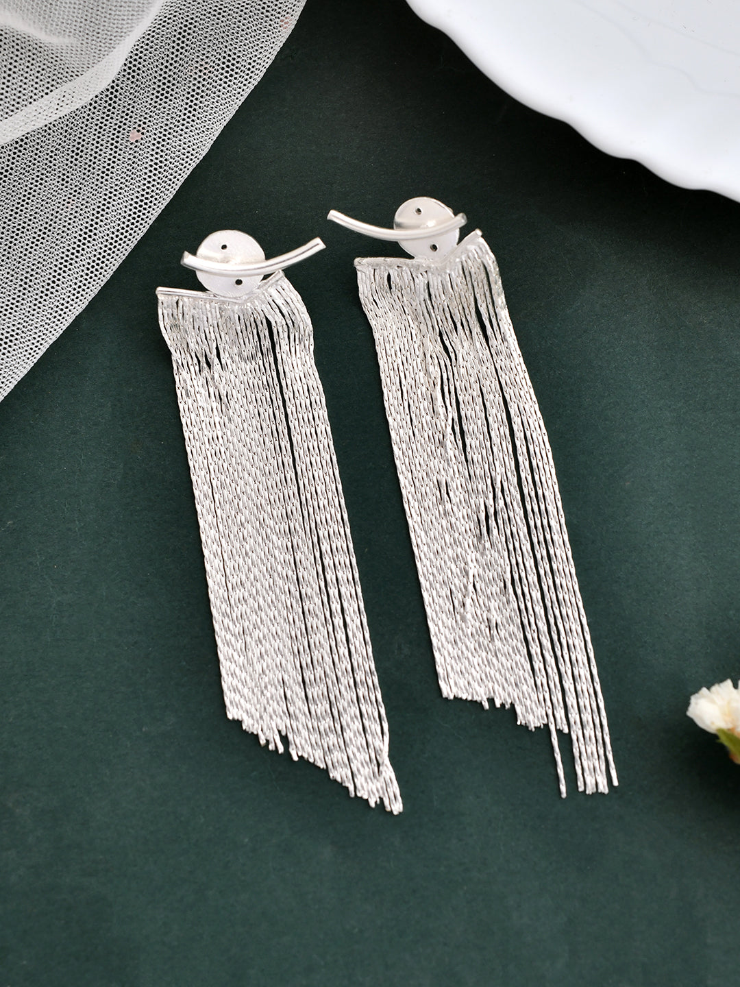 Elegant Silver Tassel Earrings
