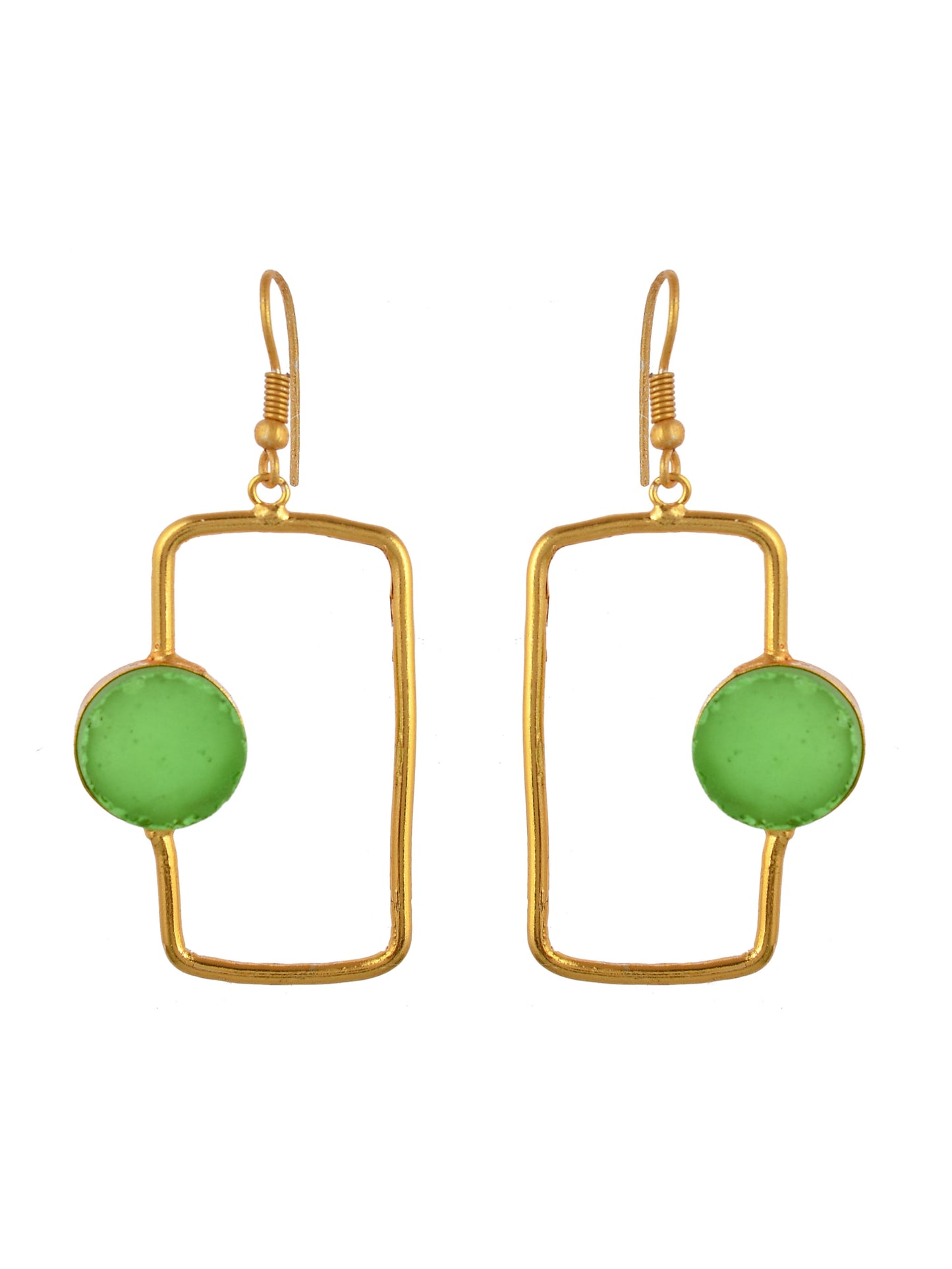 Gold Plated Green Stone rectangle shape Earring