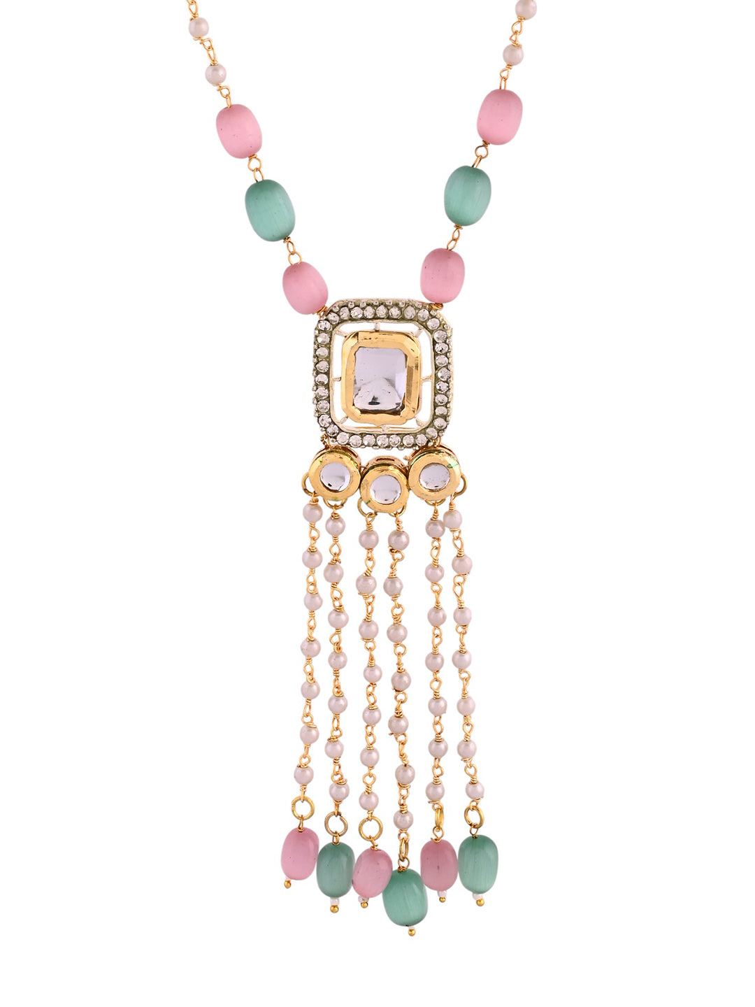 Ethnic Beaded Pearl Necklace With Kundan For Women