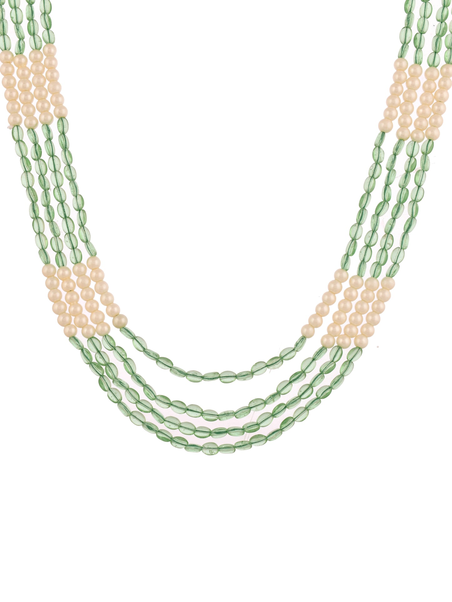Multi Layered White Pearl And green Beaded Necklace For Women & Girls