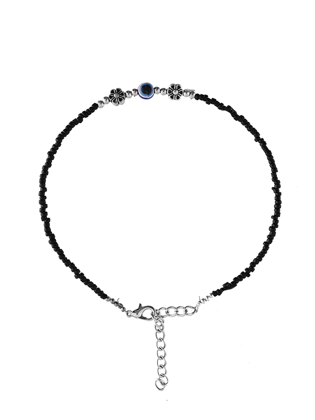Black Beaded Evil Eye Silver-Plated Anklet For Women & Girls | Protection Nazar Anklet