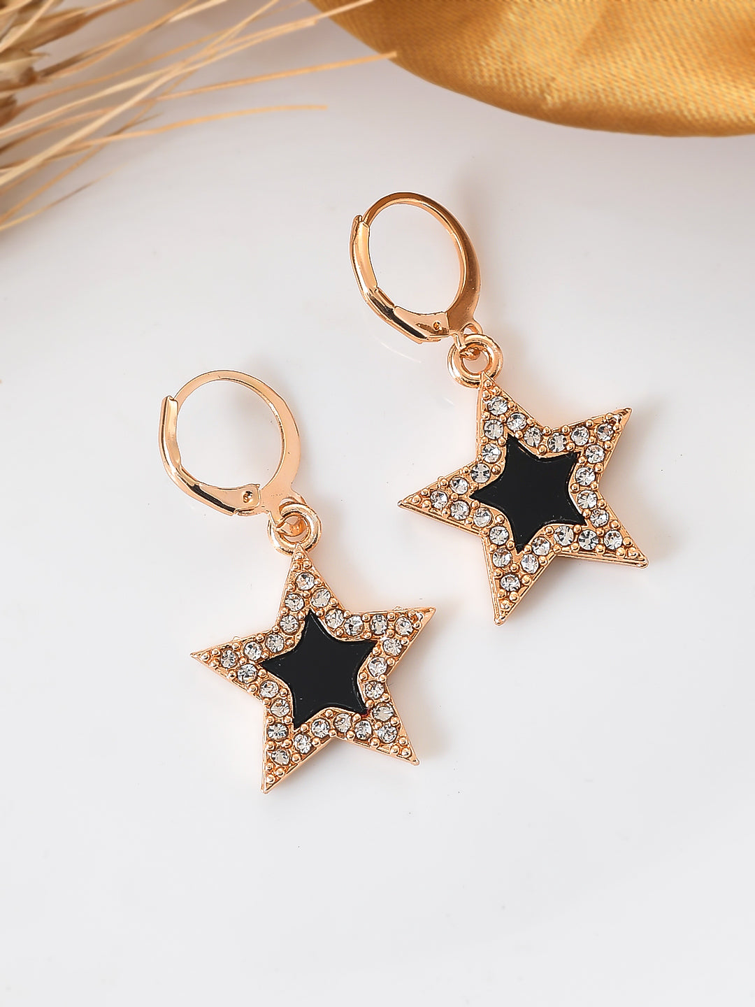 Rose Gold Black Stars Drop earrings for girls and women