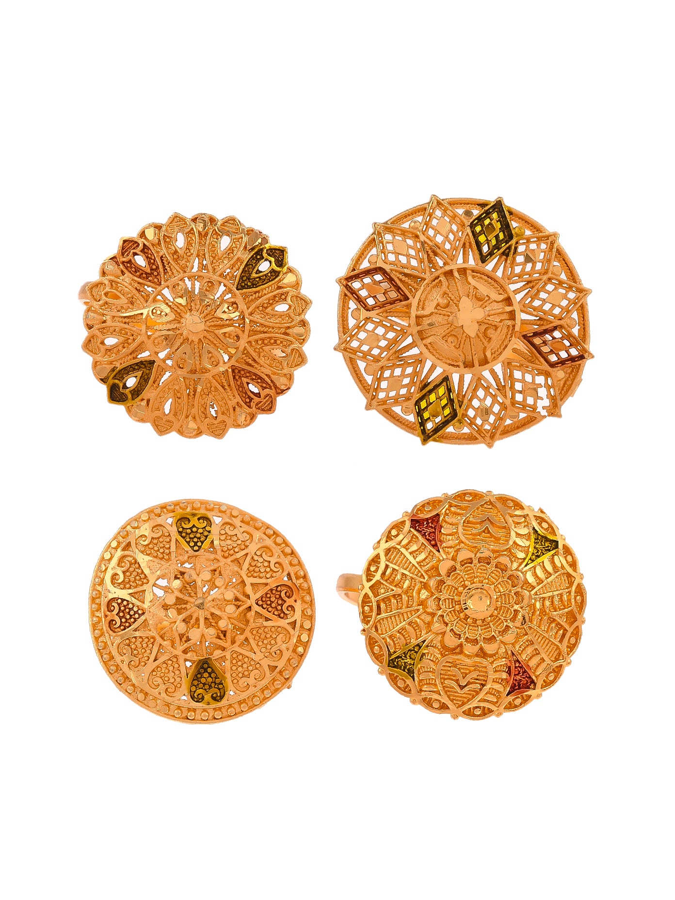 Set of 4 Gold Plated Meenakari Handcrafted Floral Angoothi