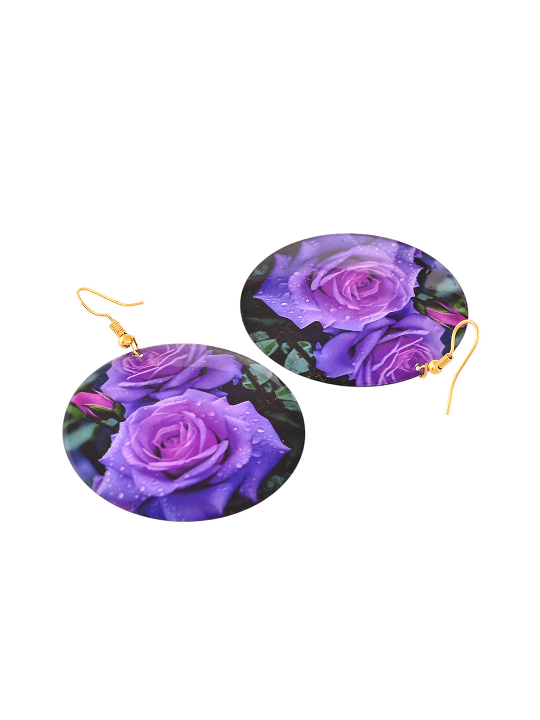 Purple Rose Circle Drop Earrings For Women