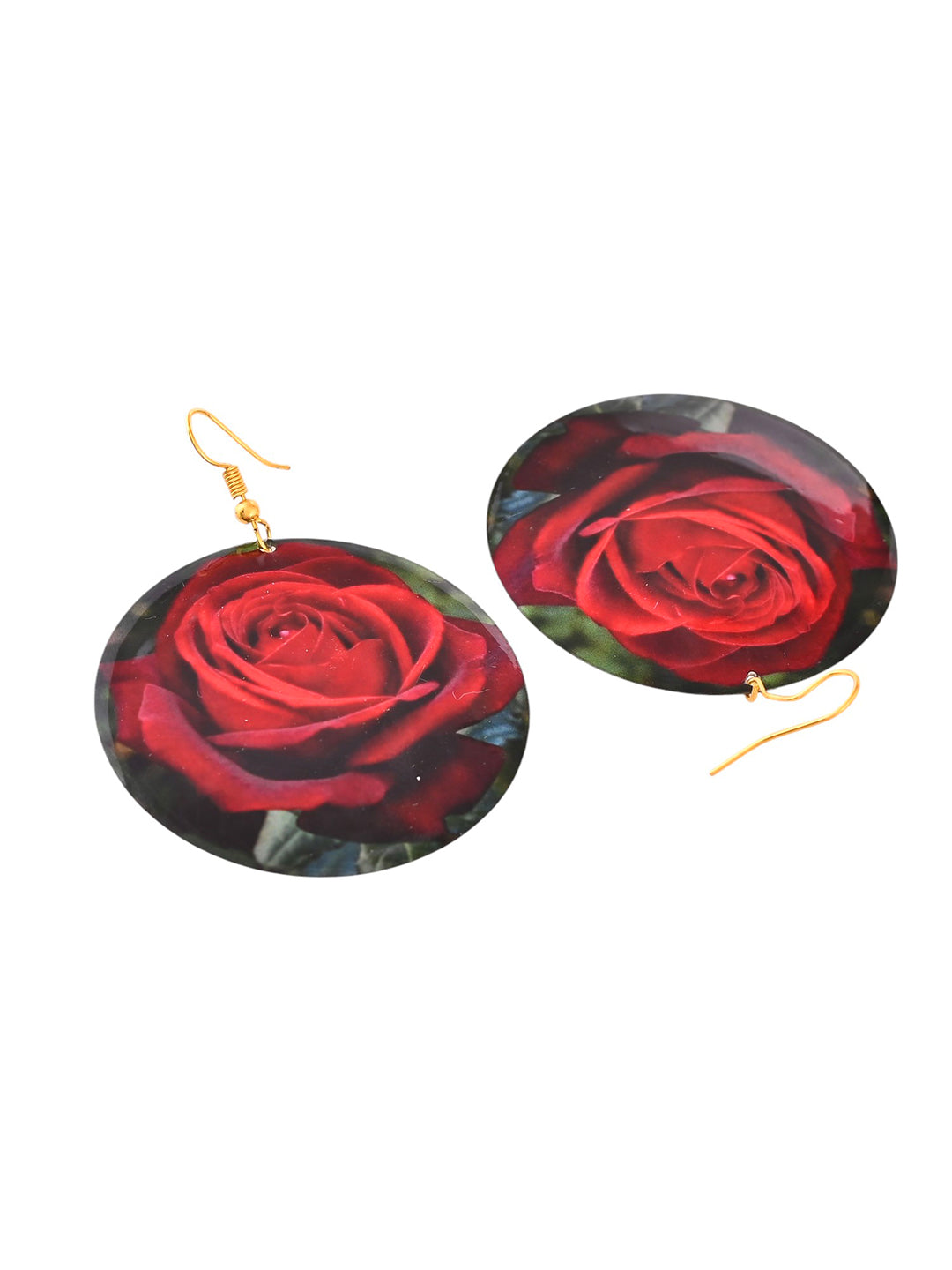 Red Rose Floral Round Earrings