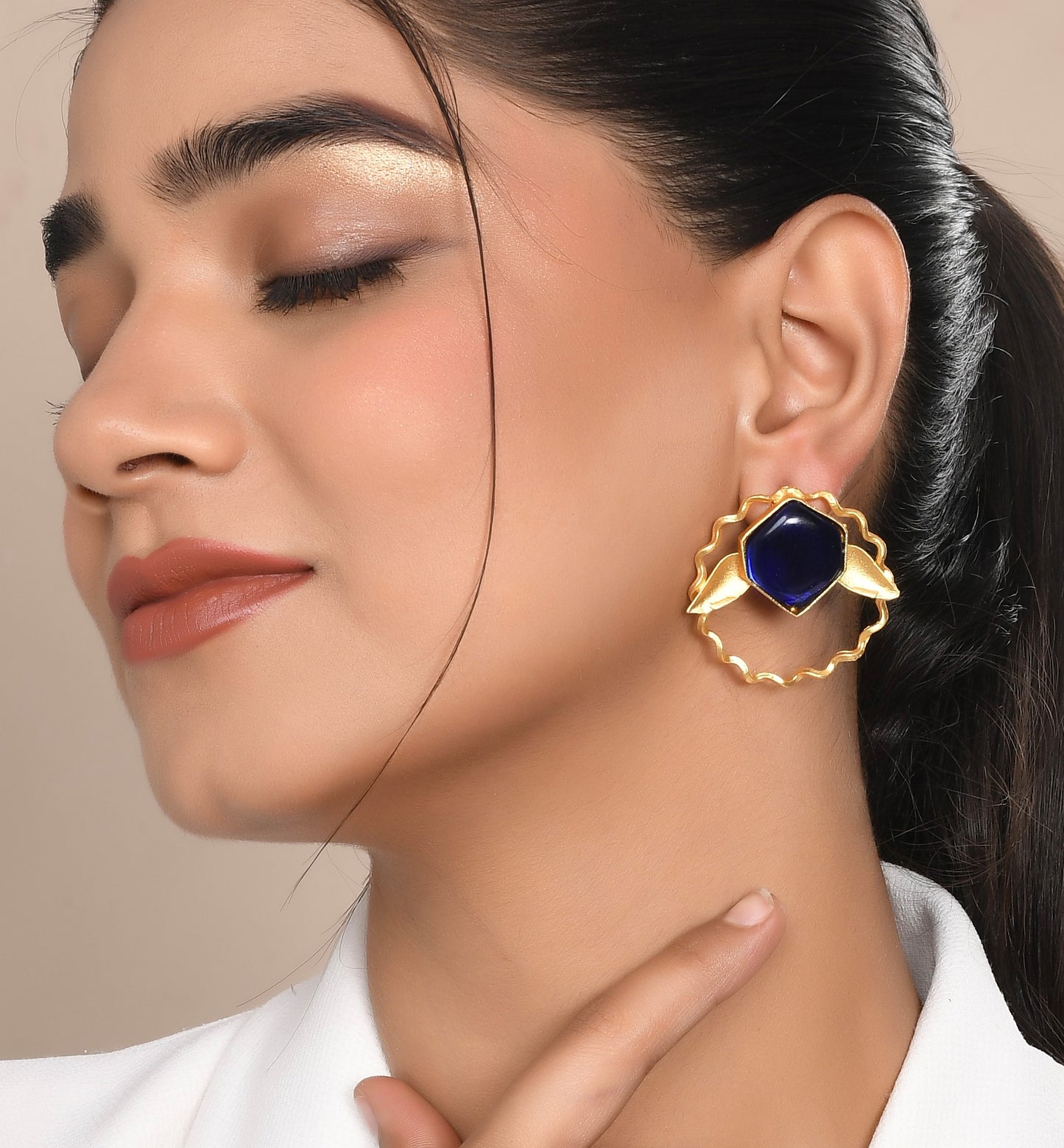 gold plated blue stone drop earring