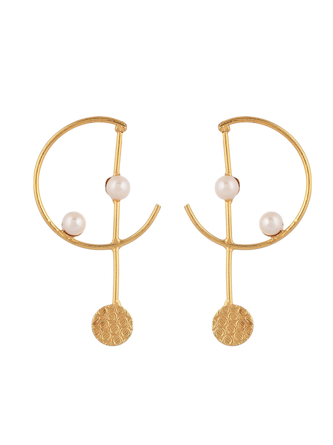 Gold plated pearl half hoop earring