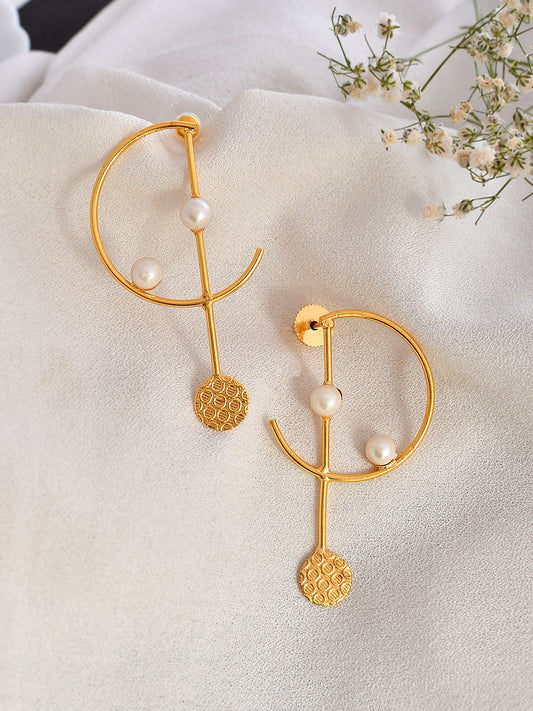 Gold Plated Pearl Half Hoop Earrings for Women Online