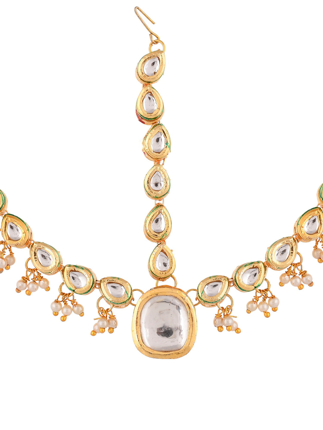 Gold plated Pearl Kundan Traditional Jhalar Mathapatti Borla