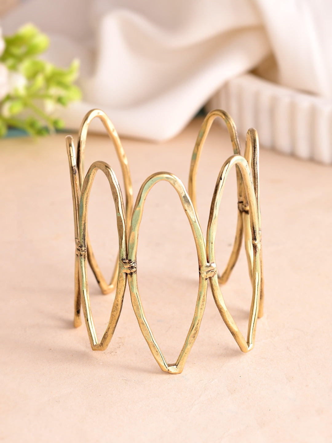Gold-Plated Bamboo-Inspired Open Cuff Bracelet For Women & Girls