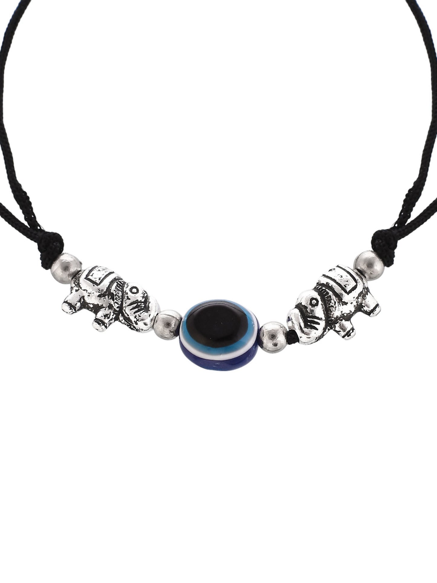 Stylish Evil Eye silver elephant beads threaded anklet