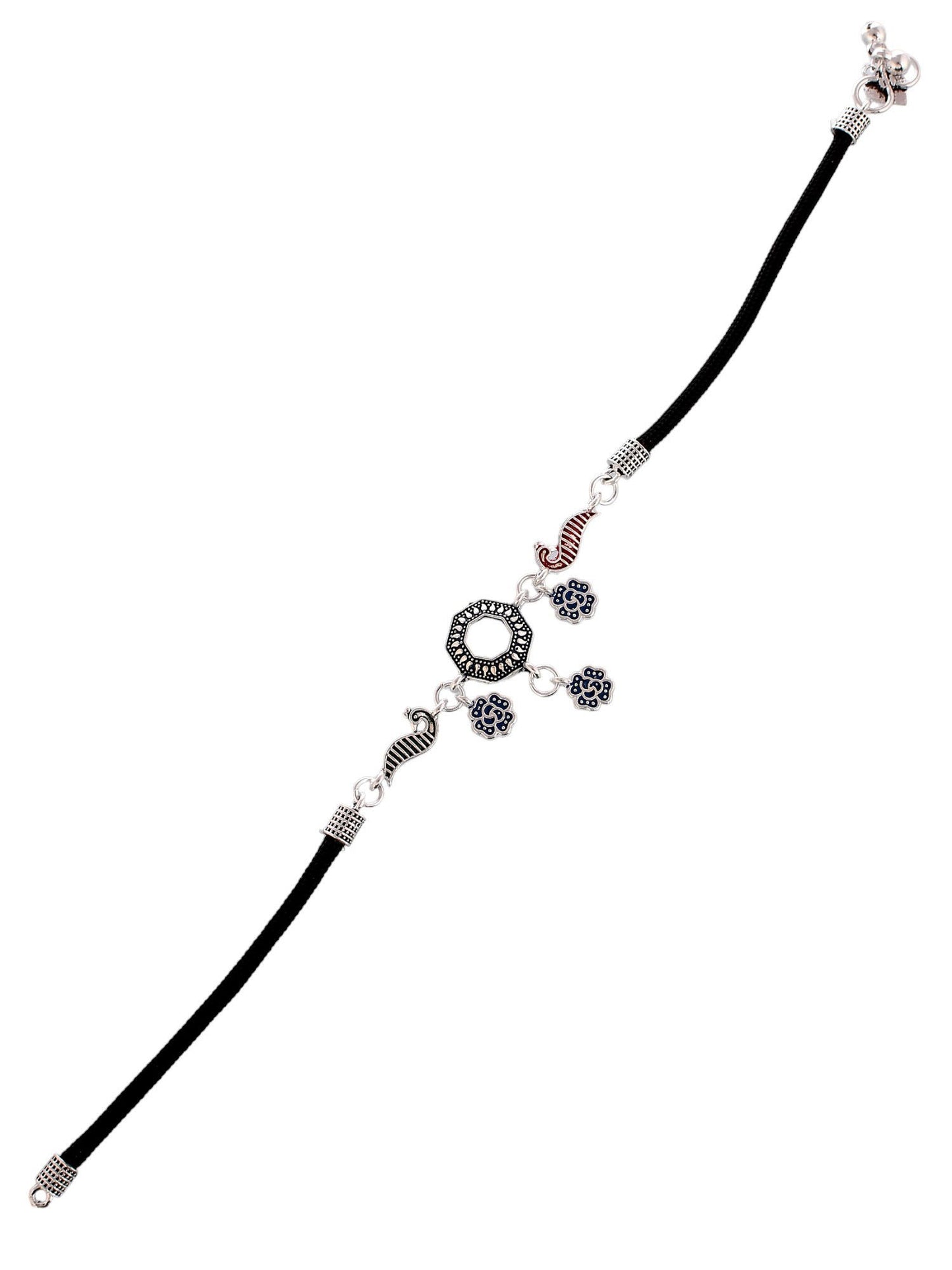 Stylish Silver tone Black Thread Anklet