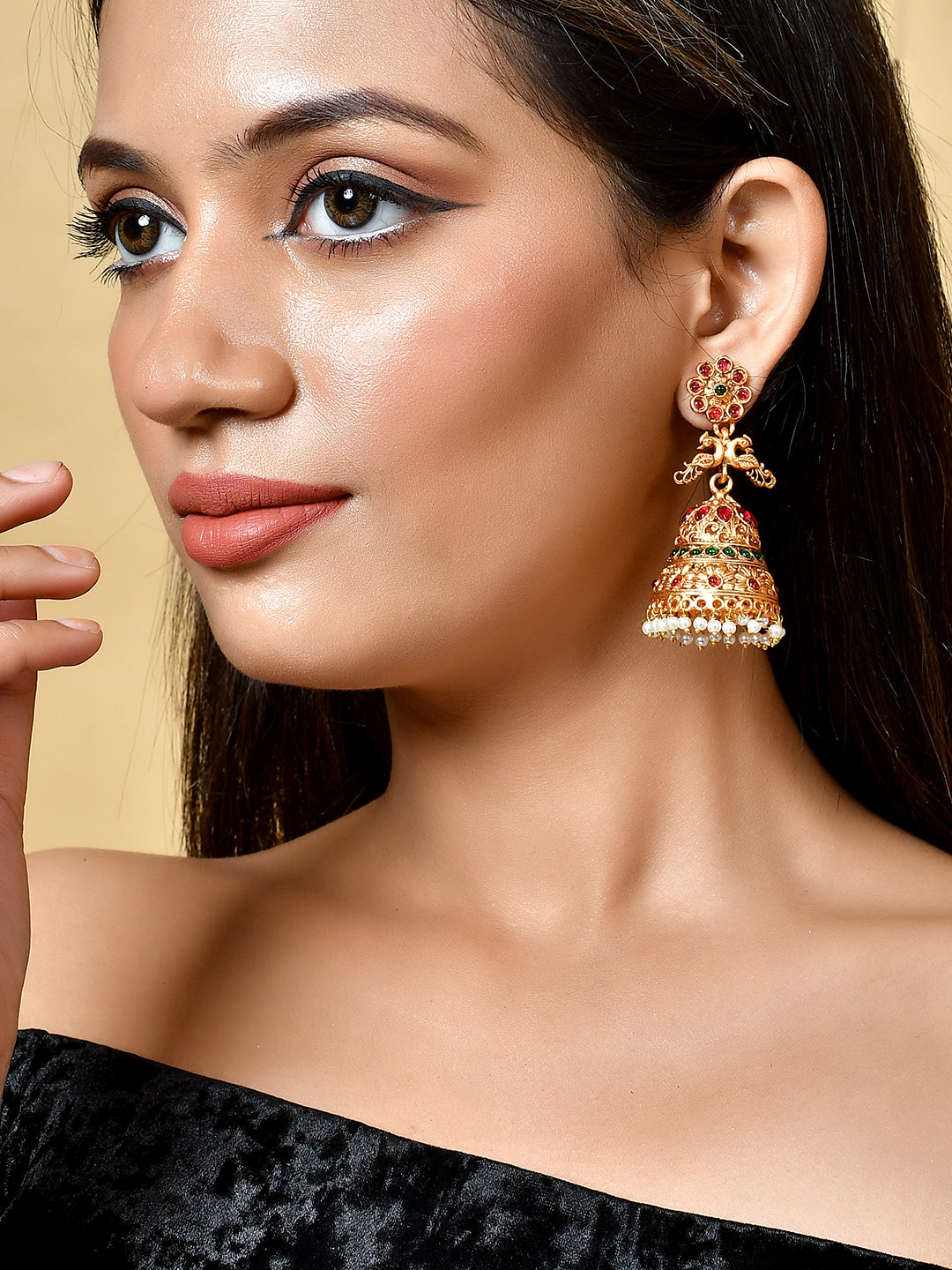 South Indian Gold Plated Jhumka Earrings