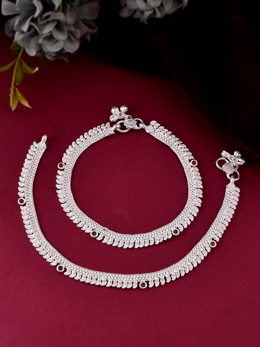 Silver Leaf Motif Anklet Pair For Women | Traditional & Party Wear Payal