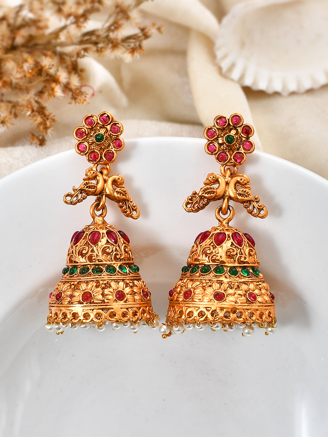Buy South Indian Gold Plated Jhumka Earrings for Women Online at