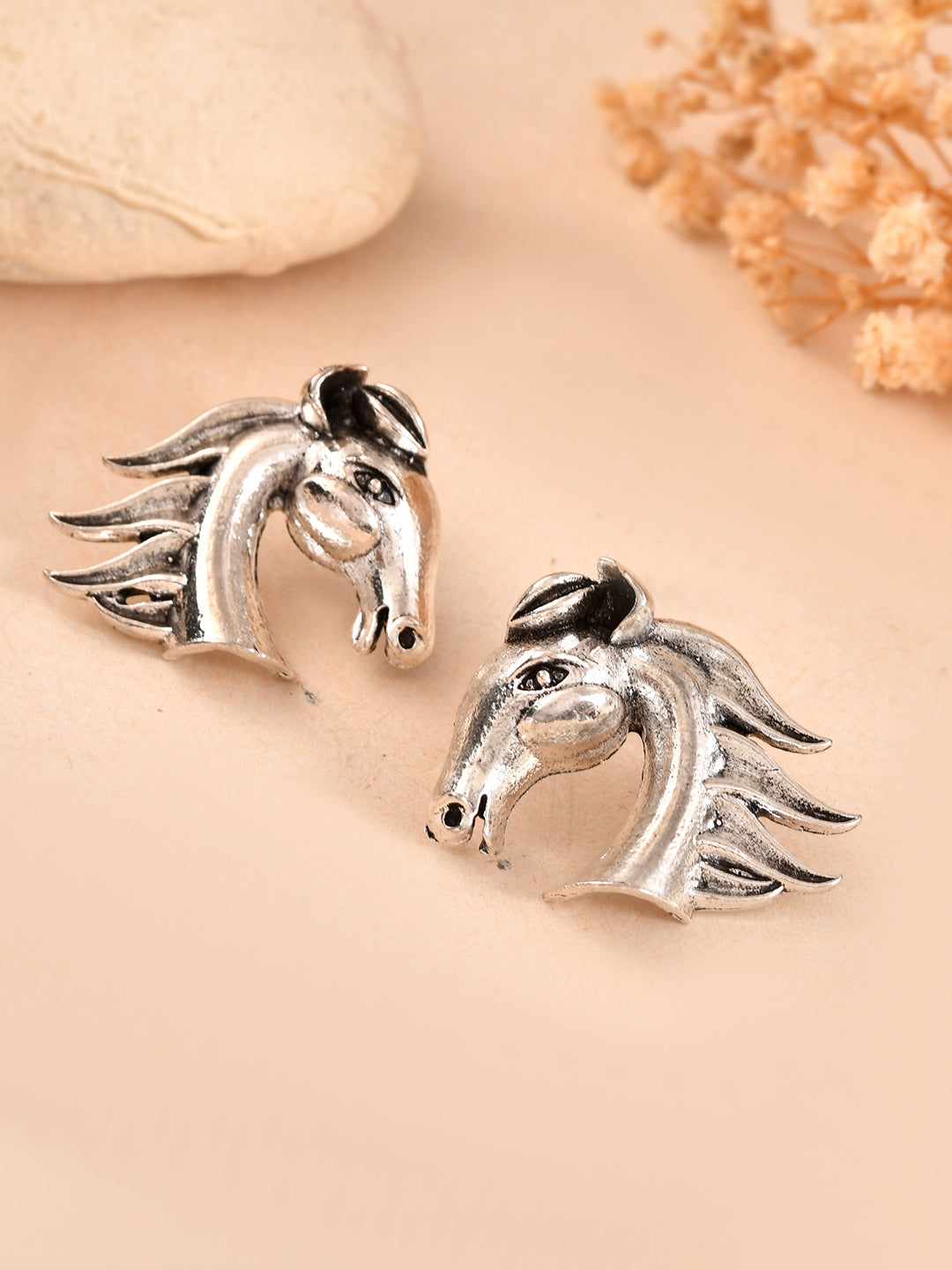 Western Style Horse Head Earrings | Antique Silver Studs Earring For Women