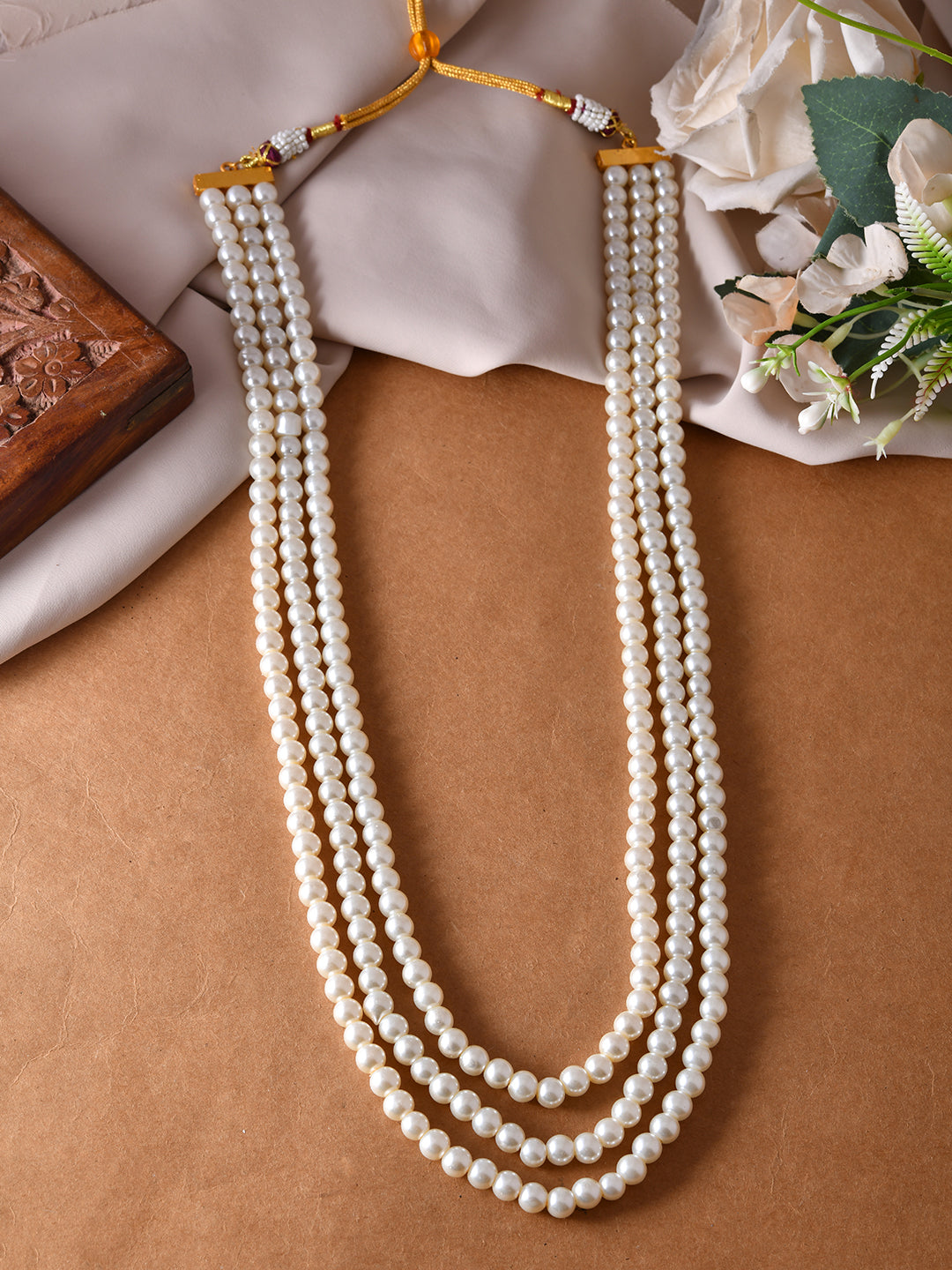 Classic White Multi Layer Adjustable Necklace & Long Mala For Women