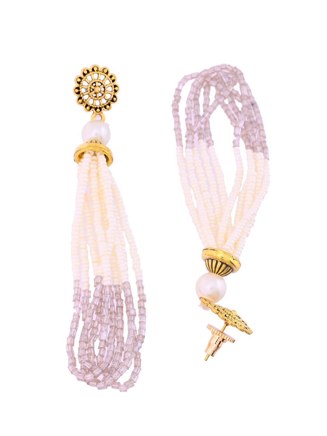 White & Grey Multi-Strand Pearl Beaded Necklace Set For Women