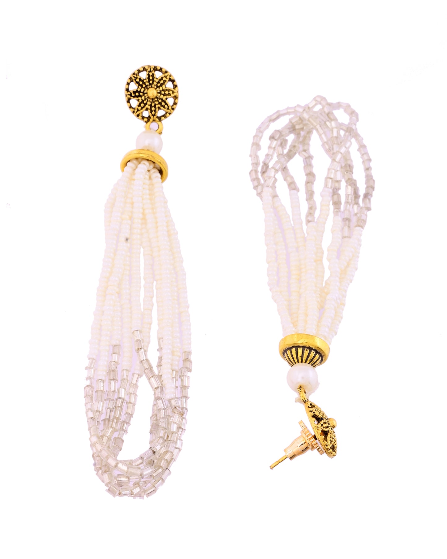 Silver Beaded Necklace Set With Tassel Earrings Jewellery Set For Women