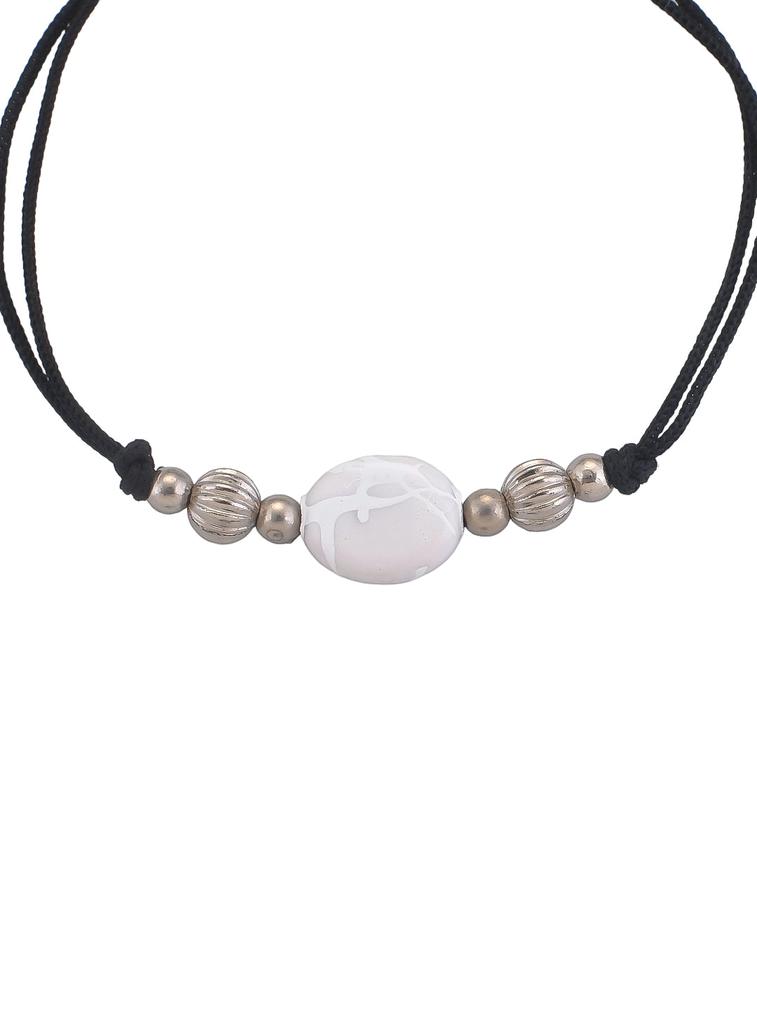 White Charm Beads Black Thread Anklet