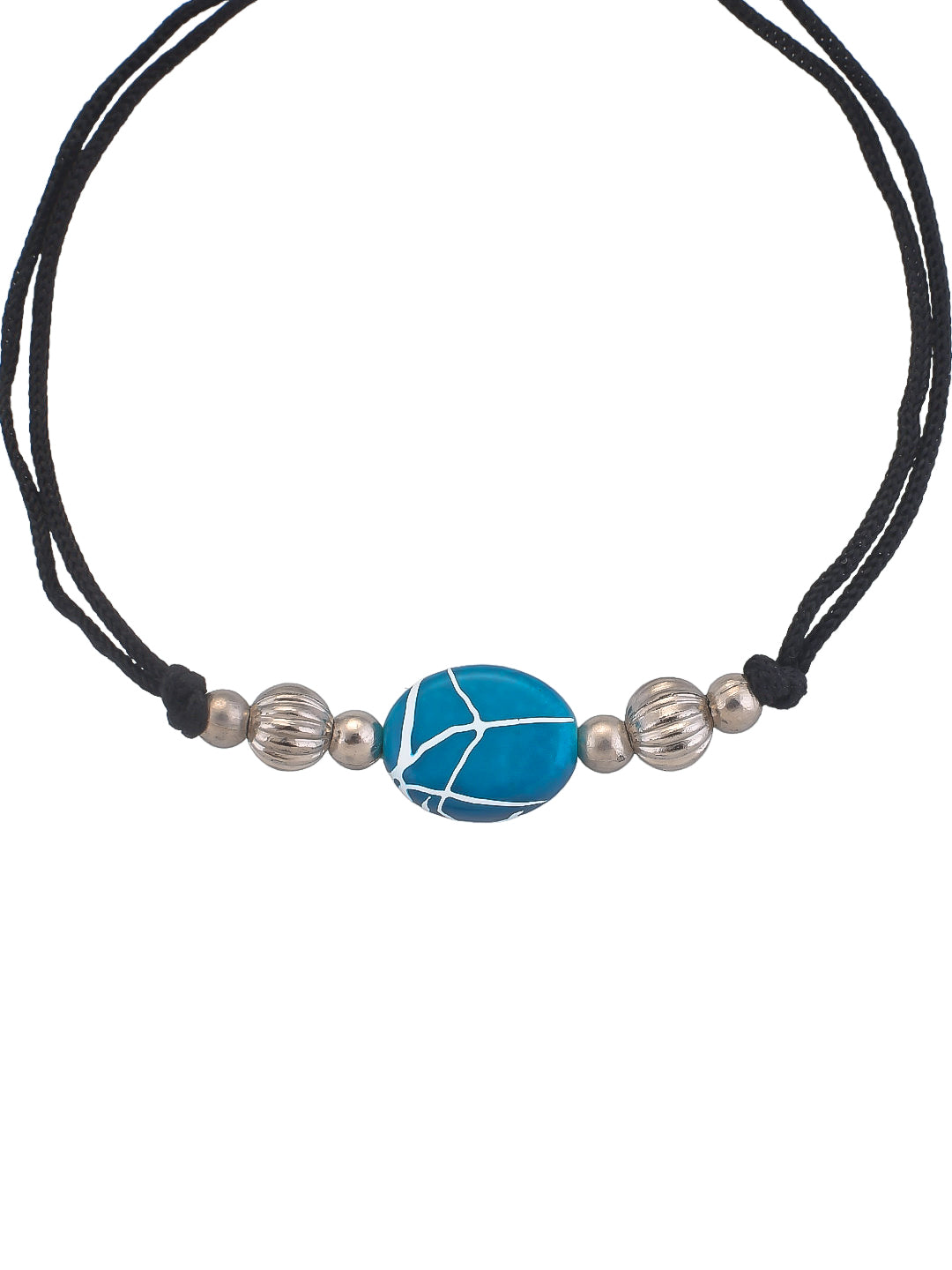 Stylish Blue Charm Beads Black Thread Anklet