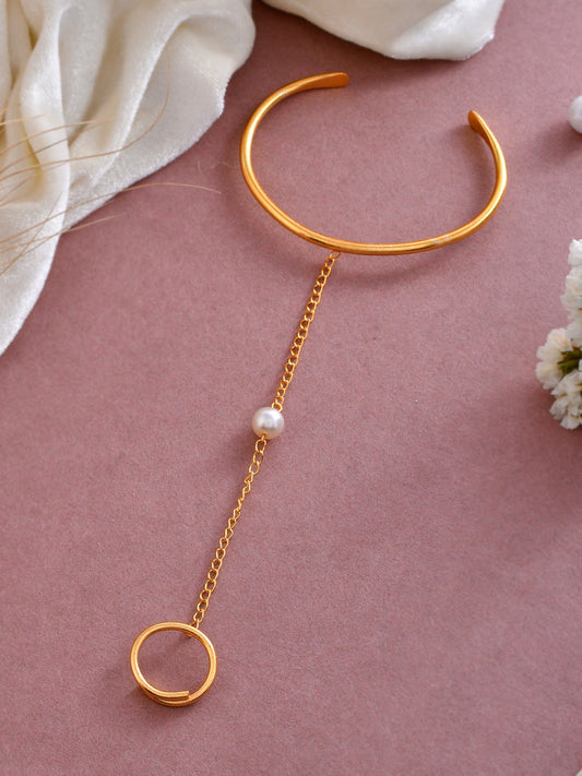 Designer Pearl and Adjustable Ring Gold Plated Bracelets for Women Online