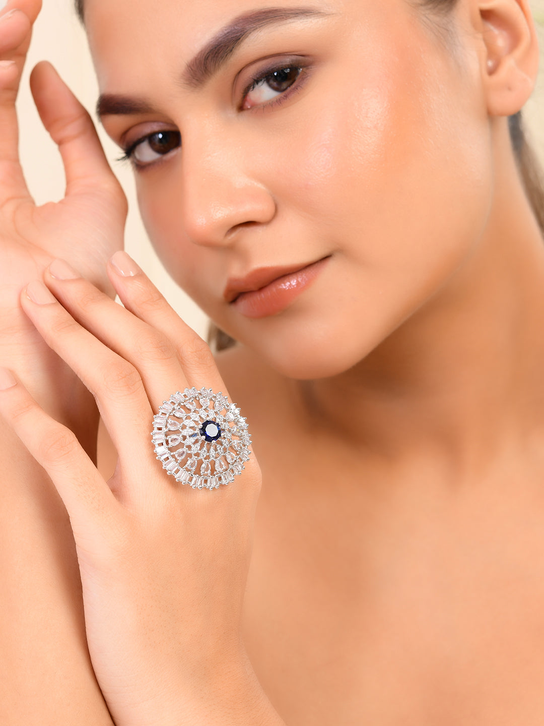 Diamond Ring Large Stone Cocktail Rings American Diamond-Studded