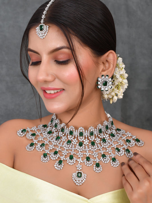 Kiara Advani Emerald American Diamond Full Bridal Jewellery Set With Maangtika for Women Online