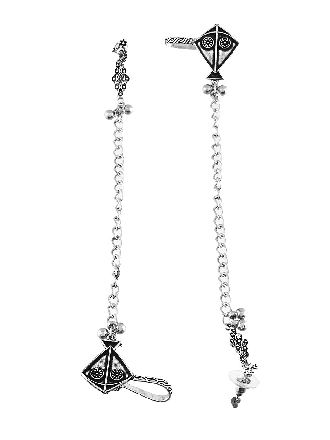 Oxidised Silver Chain Ear Cuff Earring For Women | Boho Ear Connector