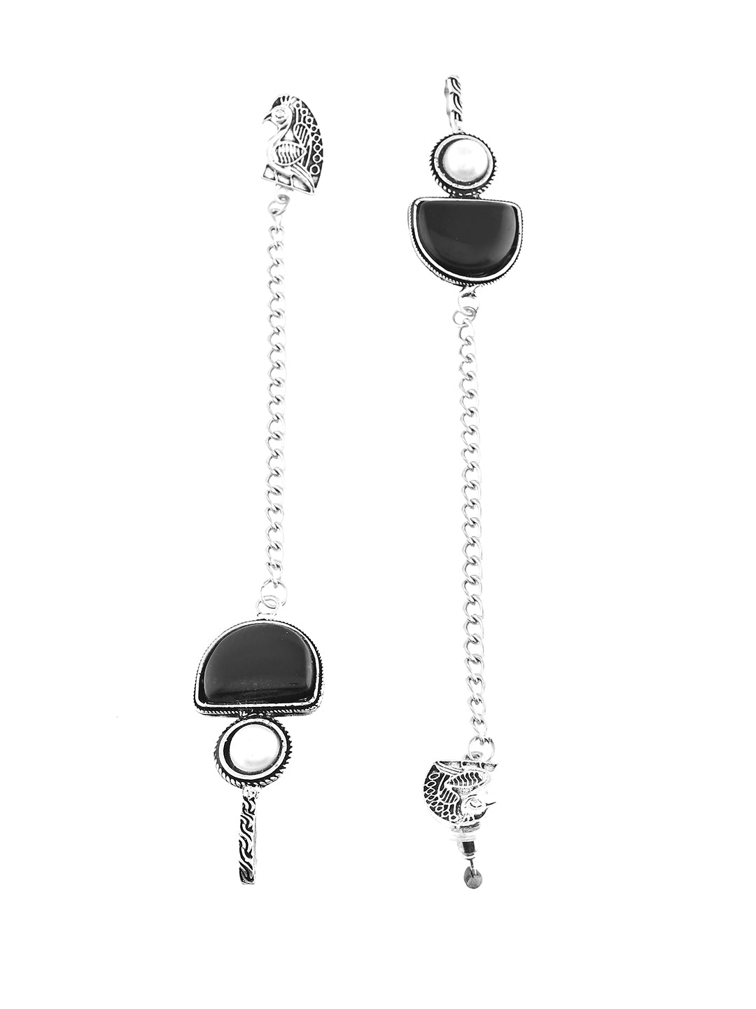 Boho Drop Oxidised Silver Long Chain Western Earrings For Women