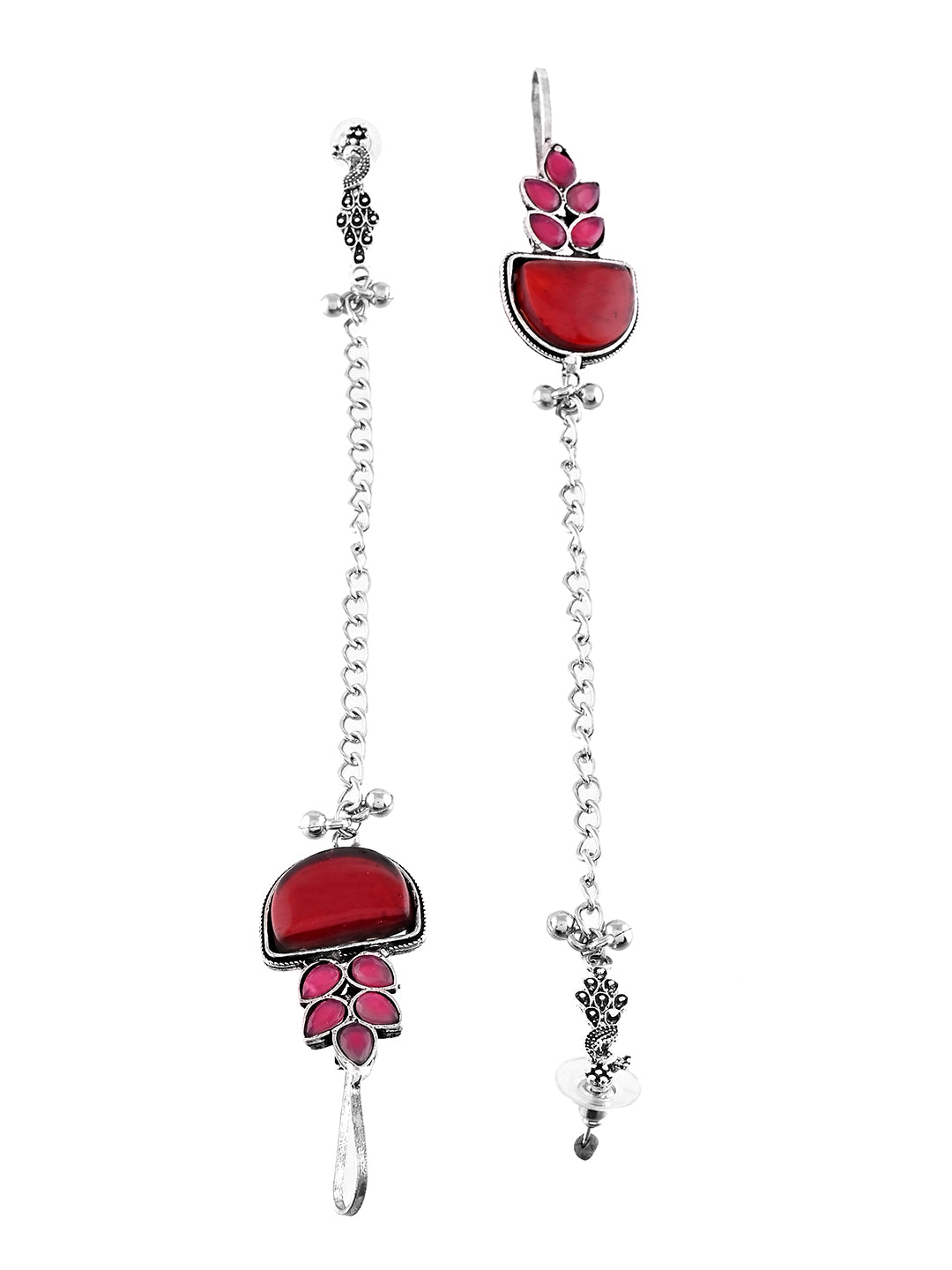 Classic Boho Drop Oxidised Silver Long Chain Earrings For Women