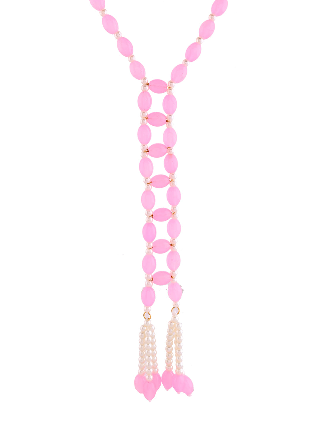 Pink Beaded Long Tassel Necklace For Women | Pearl Drop Designer Fashion Jewellery