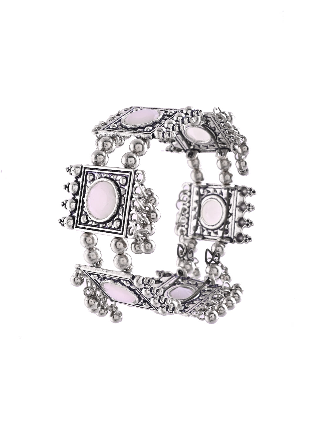 Pink Stone Square Ethnic Bracelet For Women | Antique Oxidised Jewellery