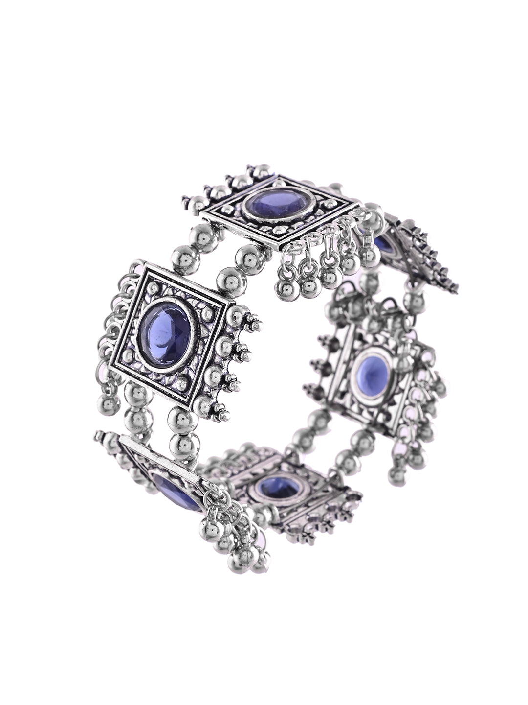 Blue Stone Square Bracelet For Women | Antique Oxidised Jewellery