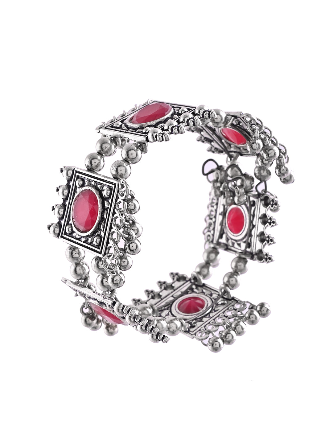 Red Stone Square Bracelet For Women | Antique Oxidised Jewellery