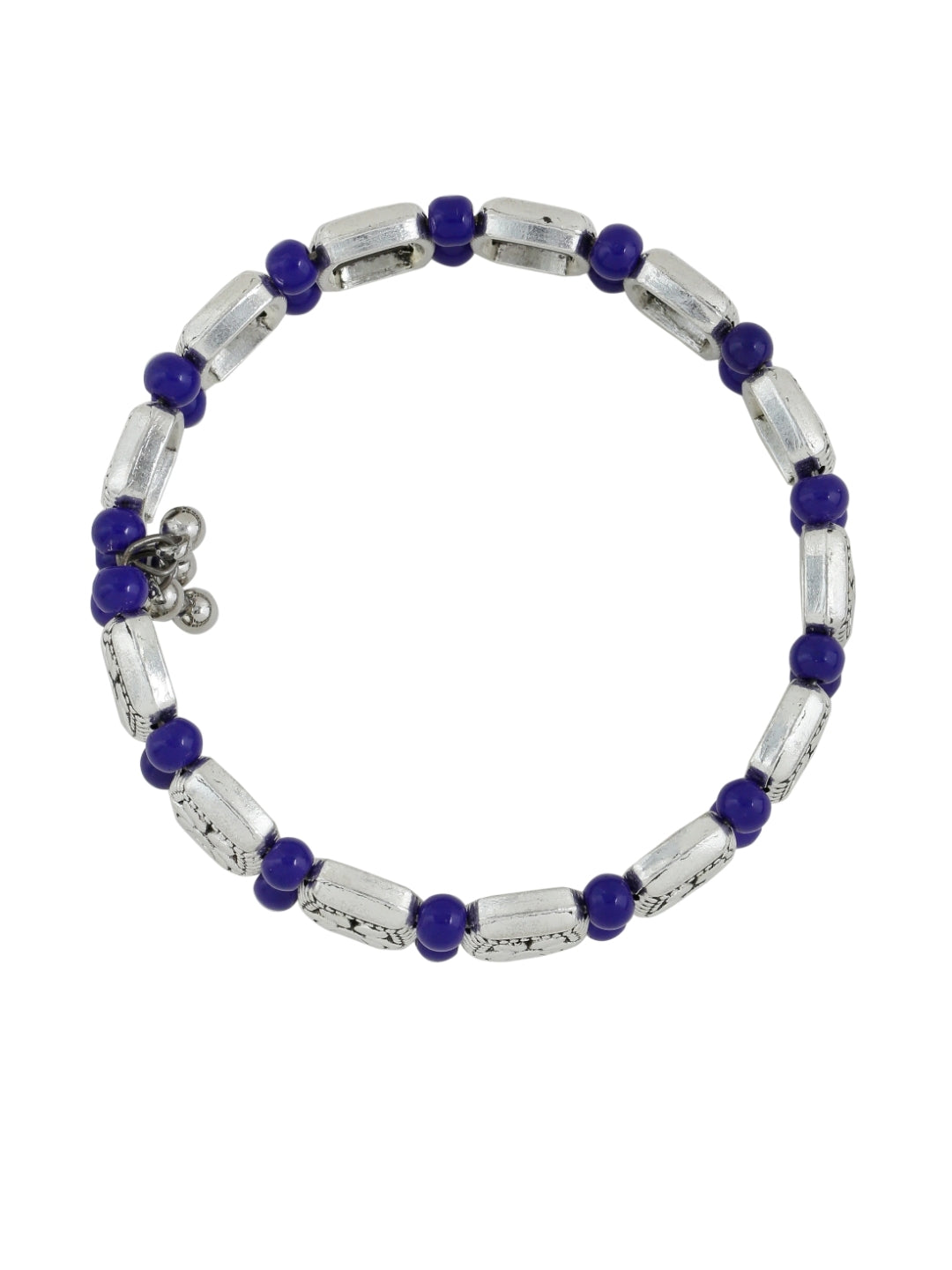 Oxidised Floral Blue Beads Adjustable Bracelet For Women
