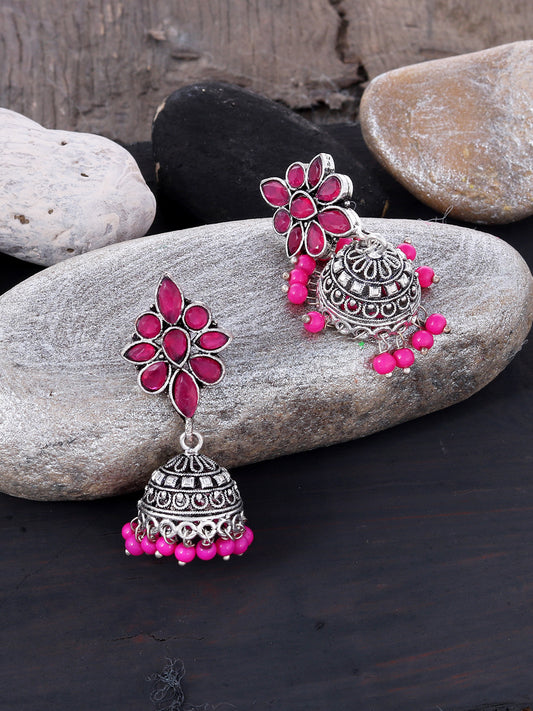 Pink Stone Jhumka Earrings for Women Online