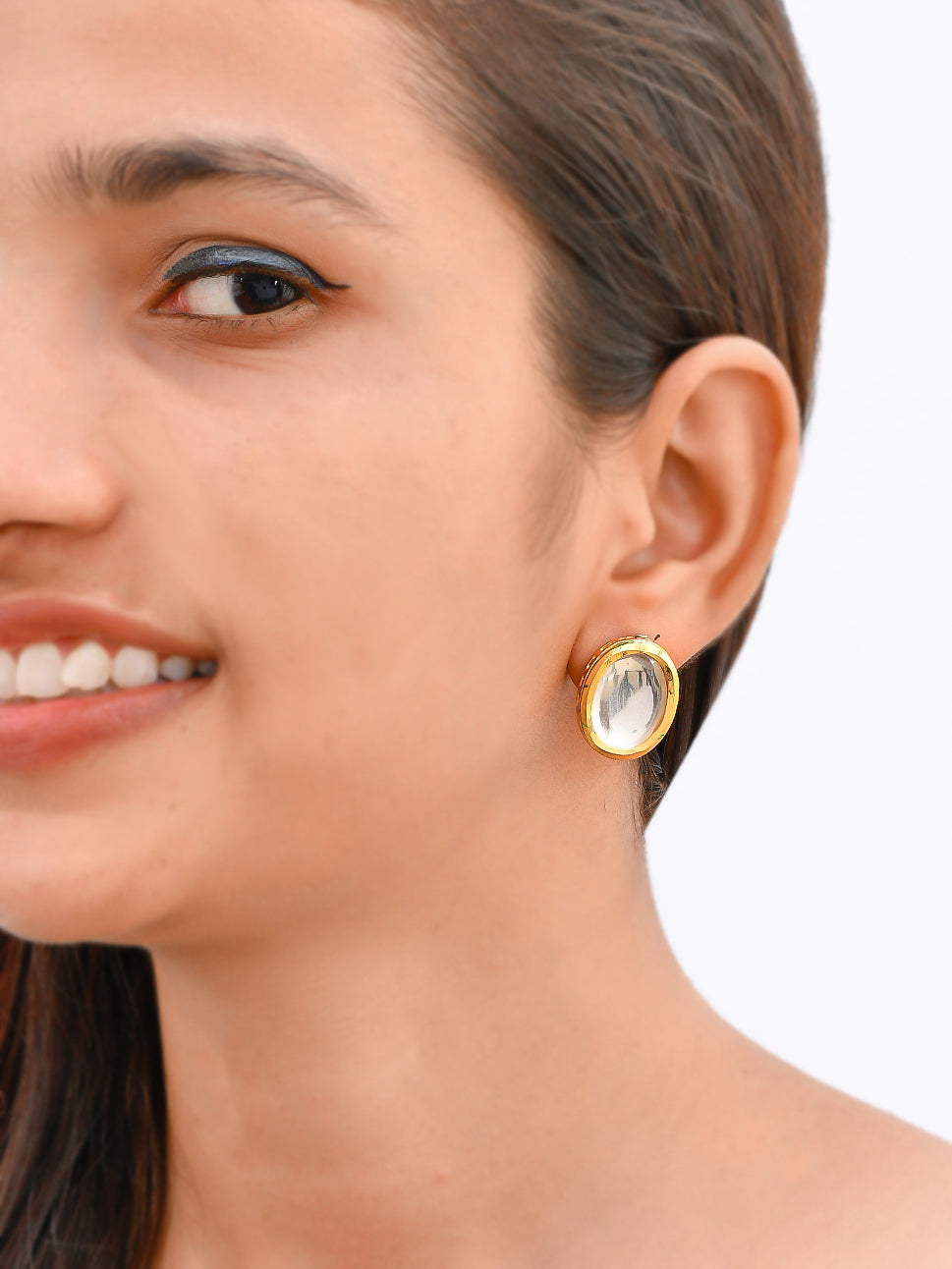 Contemporary Gold Plated Kundan Stud Earrings