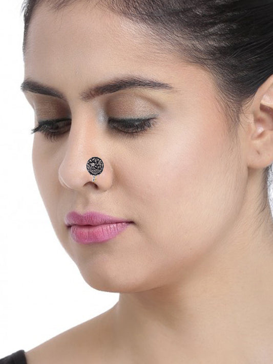 Silver-plated & Studded Pearl Beaded Nose Ring for Women Online
