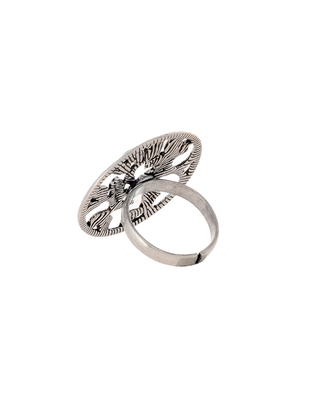 Women Silver-Plated Oxidised Finger Ring