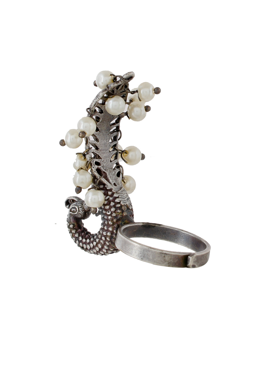 Pearl-Embellished Snake Ring