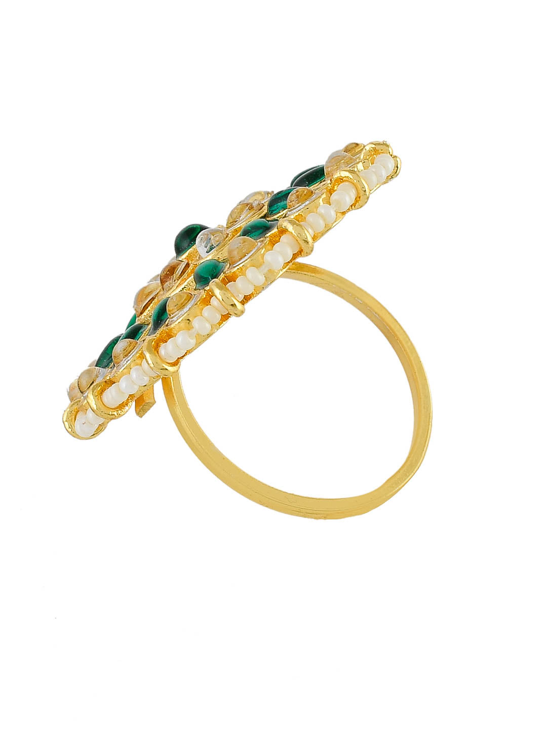 Gold Plated Peacock Ring with Green and White Stones