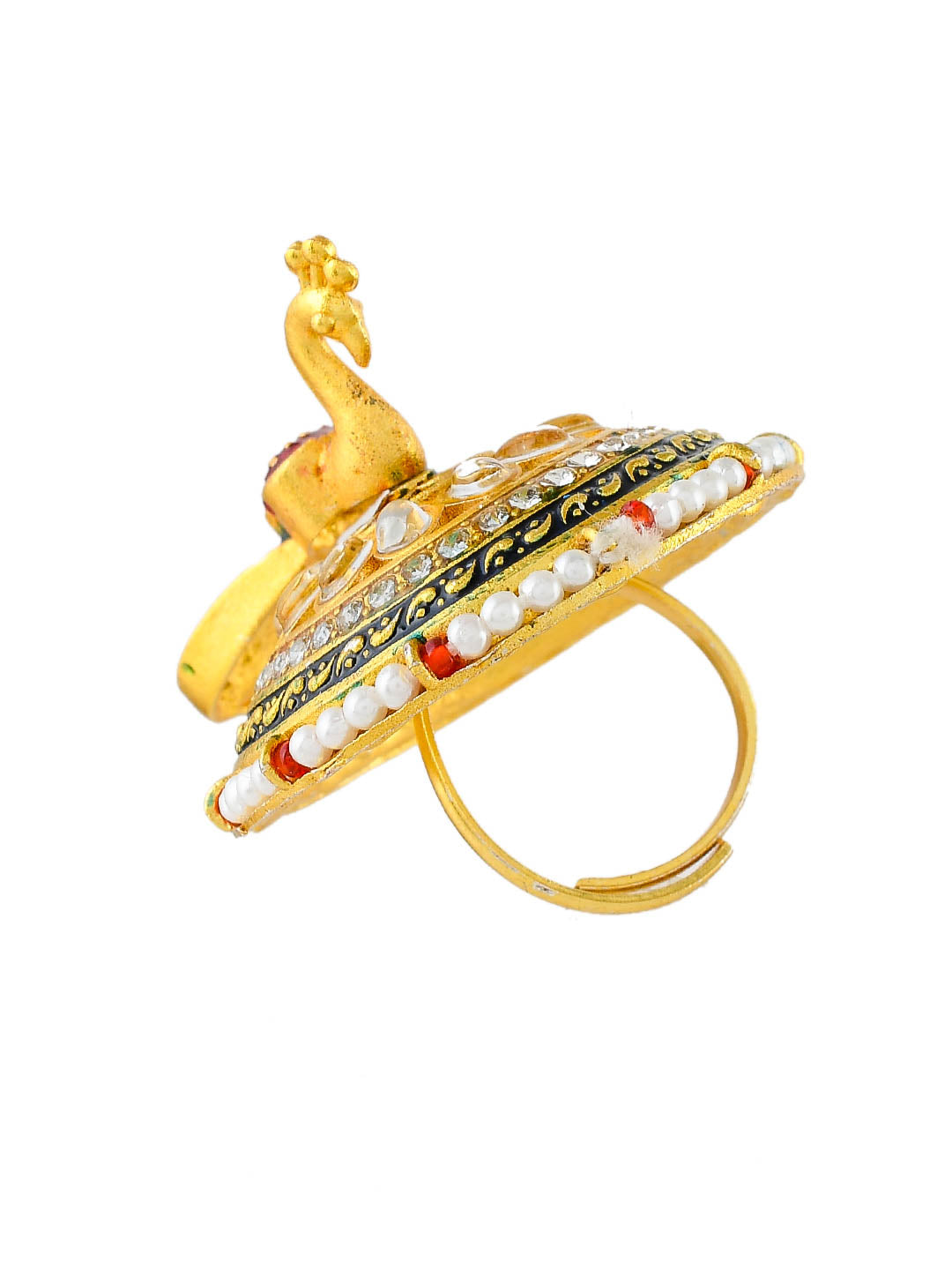 Traditional Gold-Plated Circular Ring with Precious Stone Embellishments