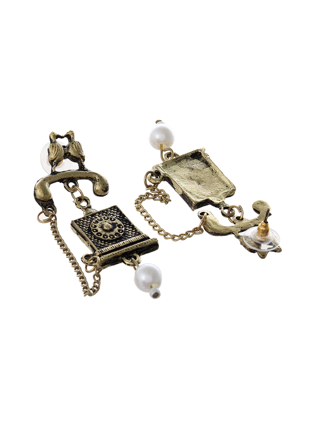 Gold Plated Oxidised Telephone Earrings