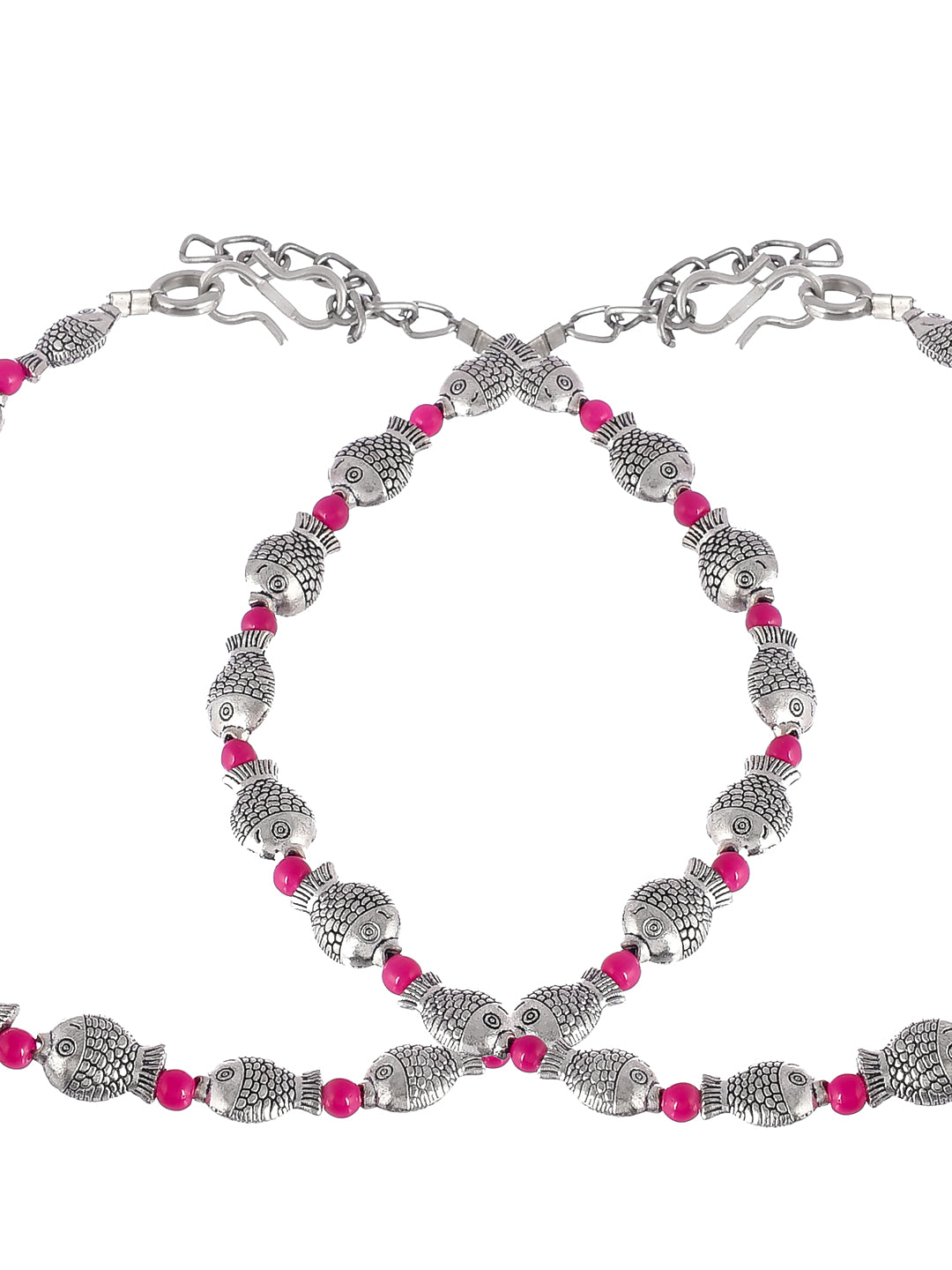Red Beads Silver Fish Anklets