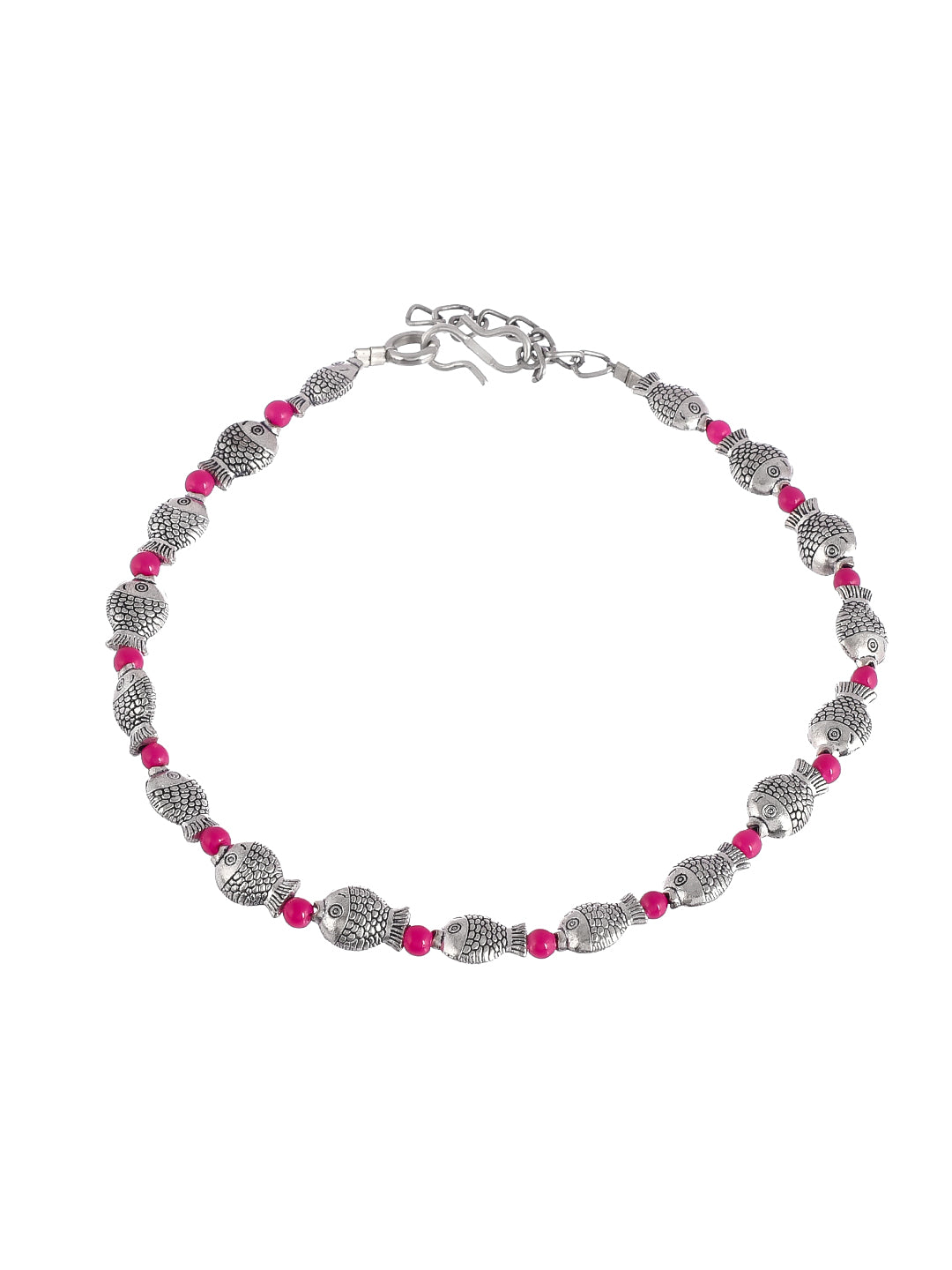 Red Beads Silver Fish Anklets
