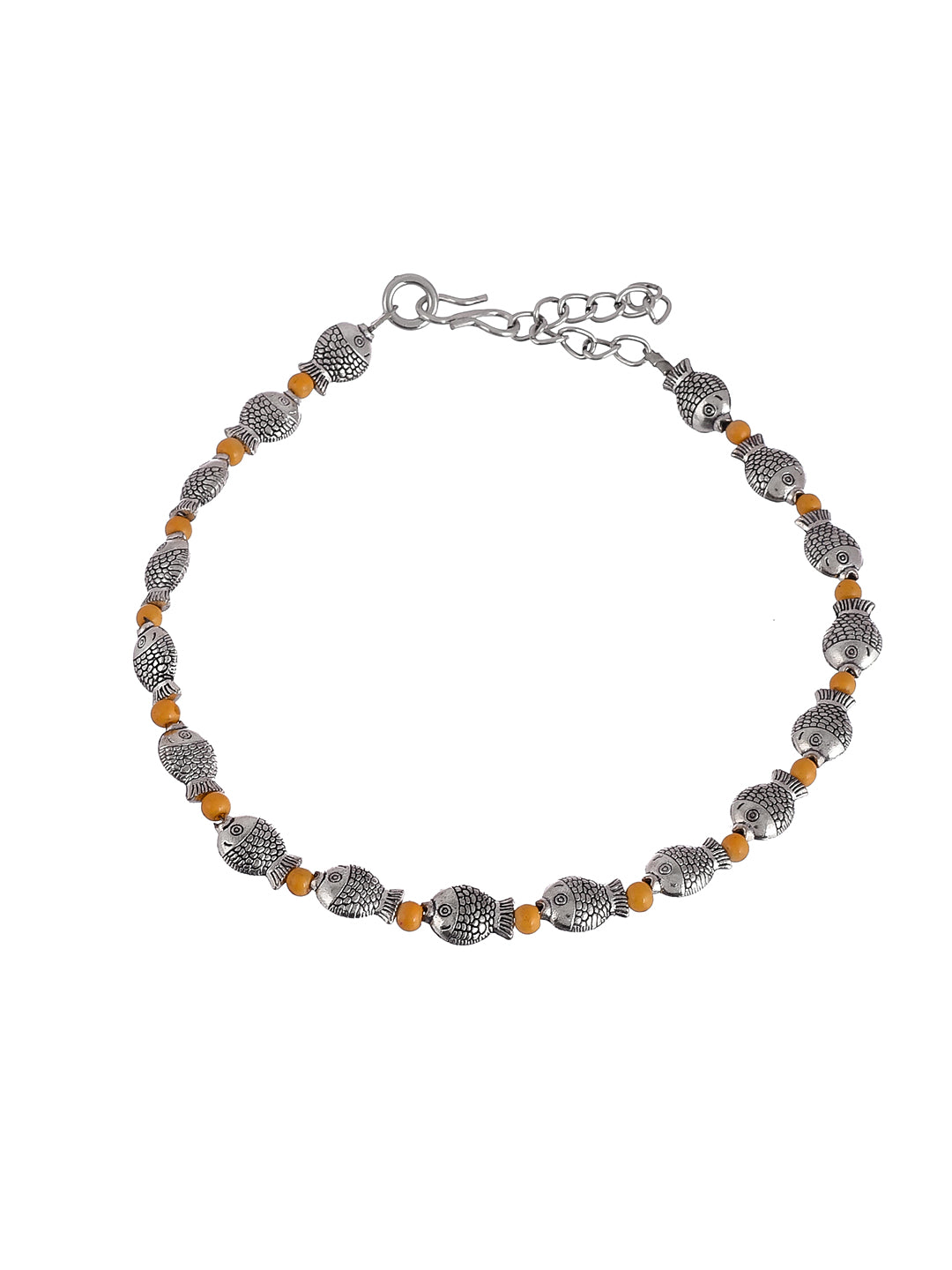 Yellow Beads Silver Plated Pisces Anklet