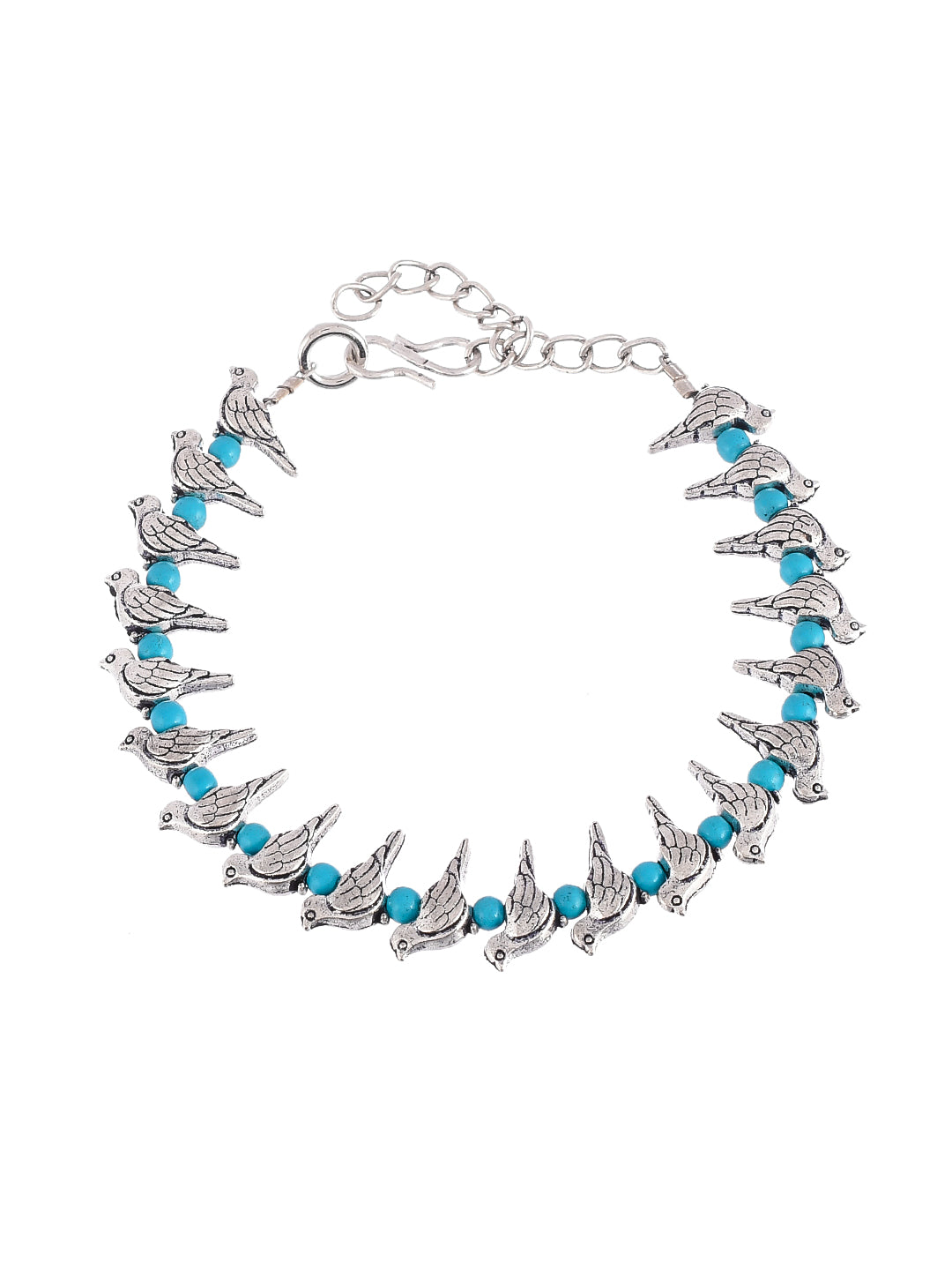 Turquoise Blue Silver Bird Anklets