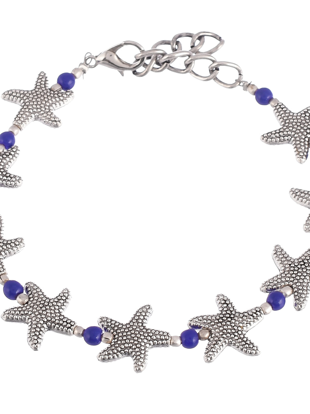 Blue Beads Silver Starfish Anklet