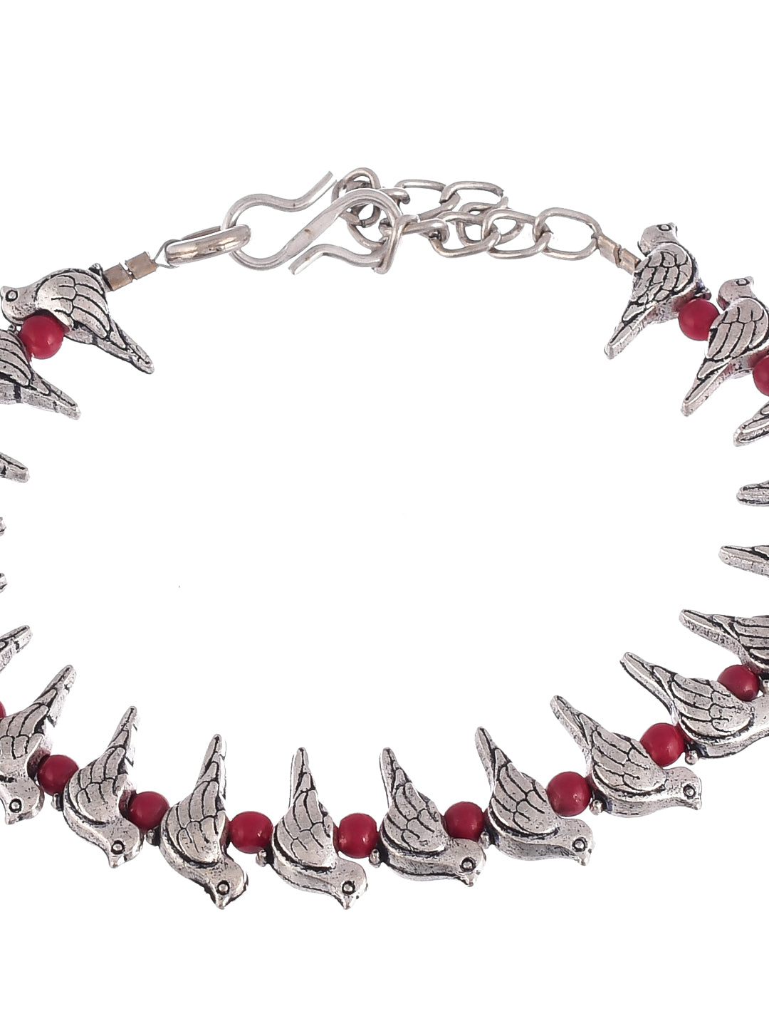 Silver Plated Red Bead Designer bird Anklets
